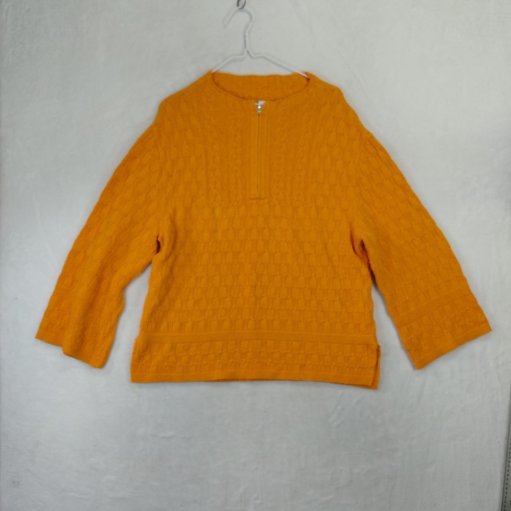 Coldwater Creek Women Orange Cable Knit Quarter Zip Sweater Size Medium